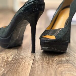 Black open toe heels